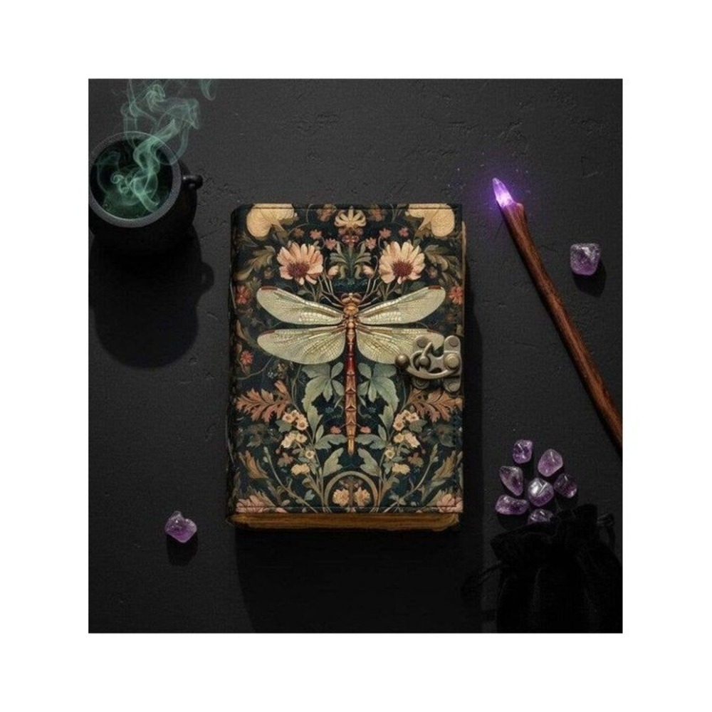 Sakura Vintage Dragonfly Leather Journal Botanical Grimoire 7x5 Locking C-Lock